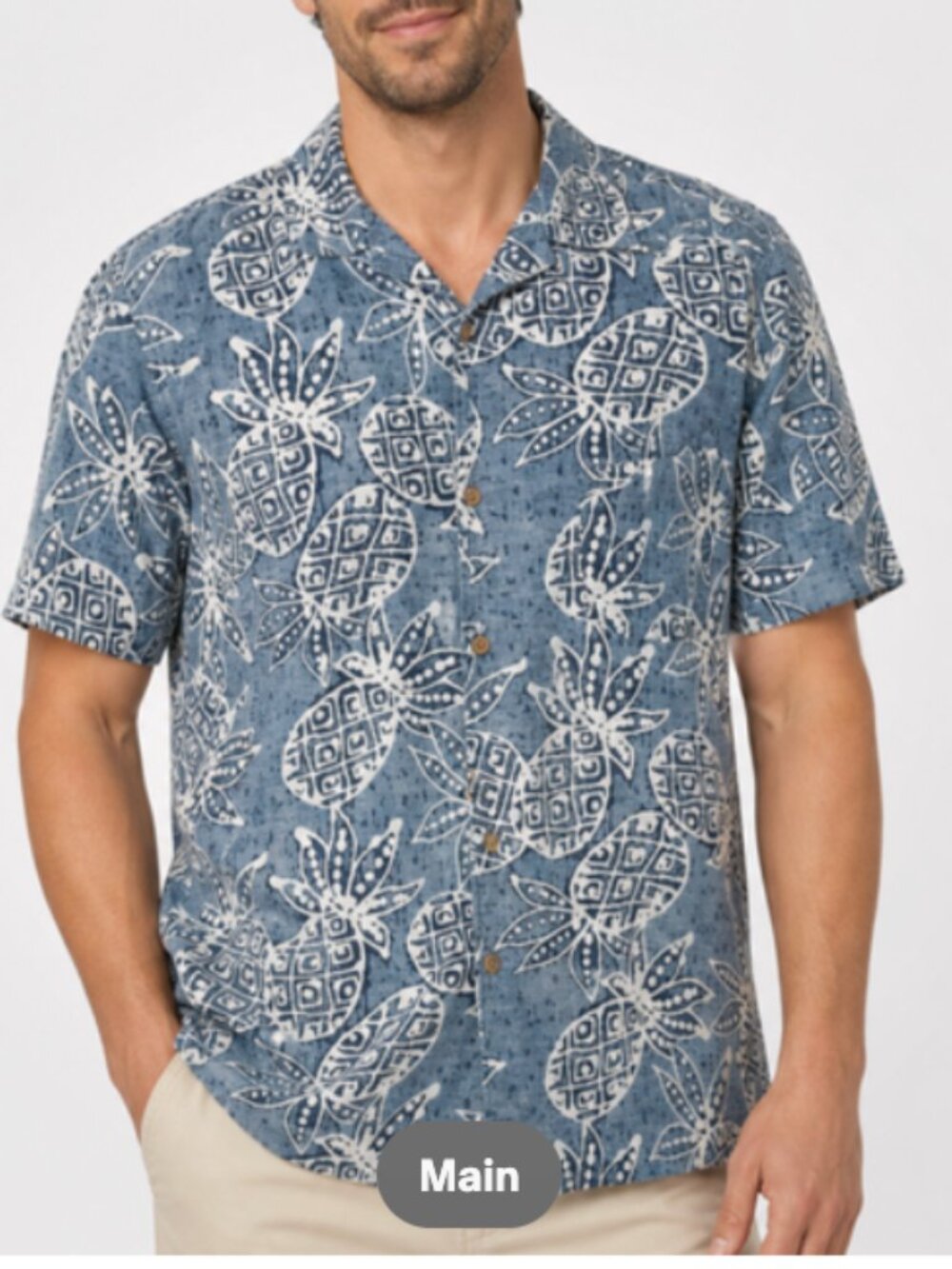Batik Bay Mens Large Vintage 100% Silk Hawaiian Shirt Blue Pineapple Y2K Vintage